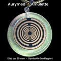 Anhänger – Resin mit Glitzer, Disc im Lakhovsky MWOn Design 18 mm, goldlegiert, kupferunterlegt, zartgrün – Produktansicht 1