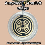 Anhänger – Resin mit Glitzer, Disc im Lakhovsky MWOn Design 18 mm, goldlegiert, kupferunterlegt, weiß – Produktansicht 1