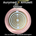 Amulett – Resin mit Glitzer – Lakhovsky MWO – 18 mm / goldlegiert / zart rose – Produktansicht 1