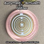Amulett – Resin mit Glitzer – Lakhovsky MWO – 18 mm / goldlegiert / zart rose – Produktansicht 1