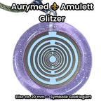 Amulett – Resin mit Glitzer – Lakhovsky MWO – 18 mm / goldlegiert / flieder lila – Produktansicht 1