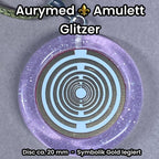 Amulett – Resin mit Glitzer – Lakhovsky MWO – 18 mm / goldlegiert / flieder lila – Produktansicht 1