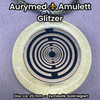 Amulett – Resin mit Glitzer – Lakhovsky MWO – 18 mm / goldlegiert / transparent gelb – Produktansicht 1