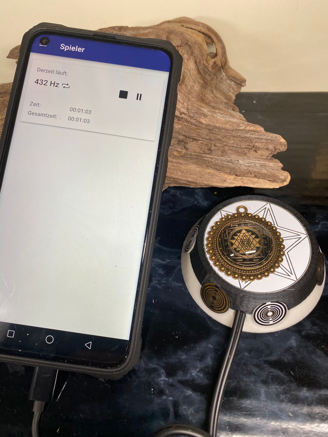 50 mm VibraNex UFO – 2-farbig, Oberflächenplatte zinnlegiert, Füllung Obsidian – Produktansicht 1