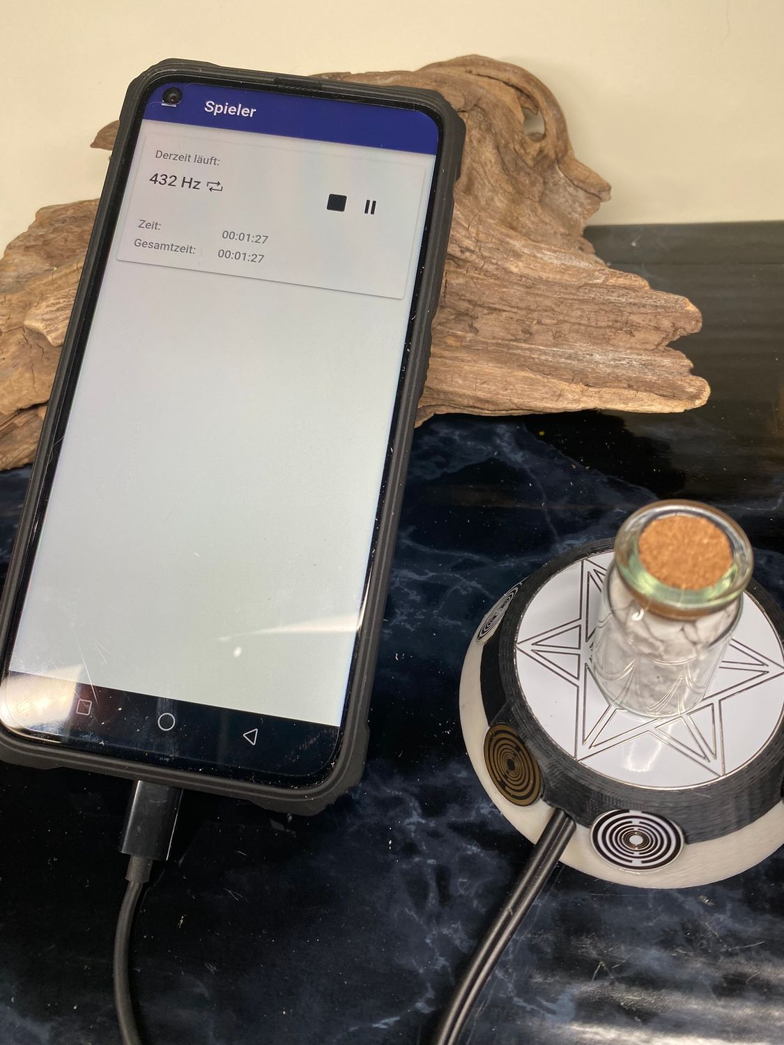 50 mm VibraNex UFO – 2-farbig, Oberflächenplatte zinnlegiert, Füllung Obsidian – Produktansicht 1