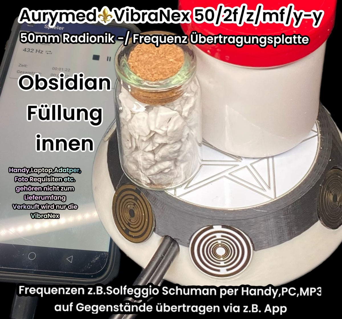 50 mm VibraNex UFO – 2-farbig, Oberflächenplatte zinnlegiert, Füllung Obsidian – Produktansicht 1