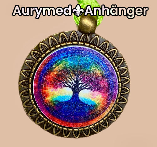 Amulett – bronzefarben, Baum des Lebens, Disc in regenbogenfarbend 25 mm – Produktansicht 1