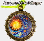 Amulett – bronzefarben, Sonne Mond Himmel, Disc in regenbogenfarbend 25 mm – Produktansicht 1