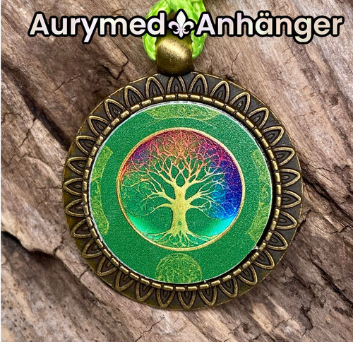 Amulett – bronzefarben, Baum des Lebens, Disc in regenbogenfarbend 25 mm – Produktansicht 1