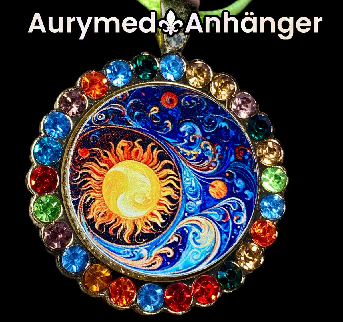 Amulett Glamour – Strassteine, Sonne – Mond – Sterne – Produktansicht 1