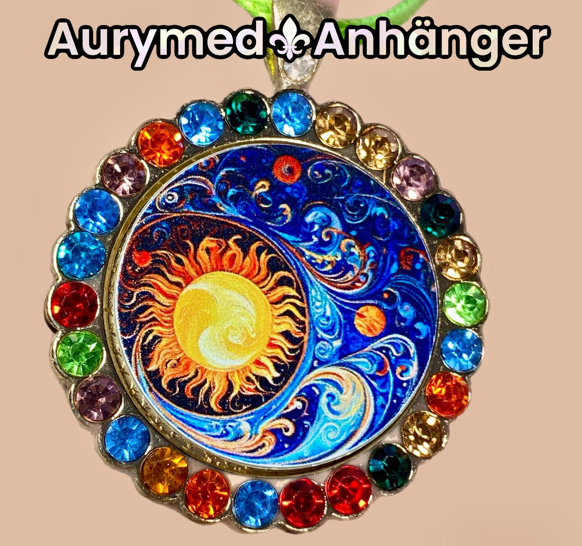 Amulett Glamour – Strassteine, Sonne – Mond – Sterne – Produktansicht 1