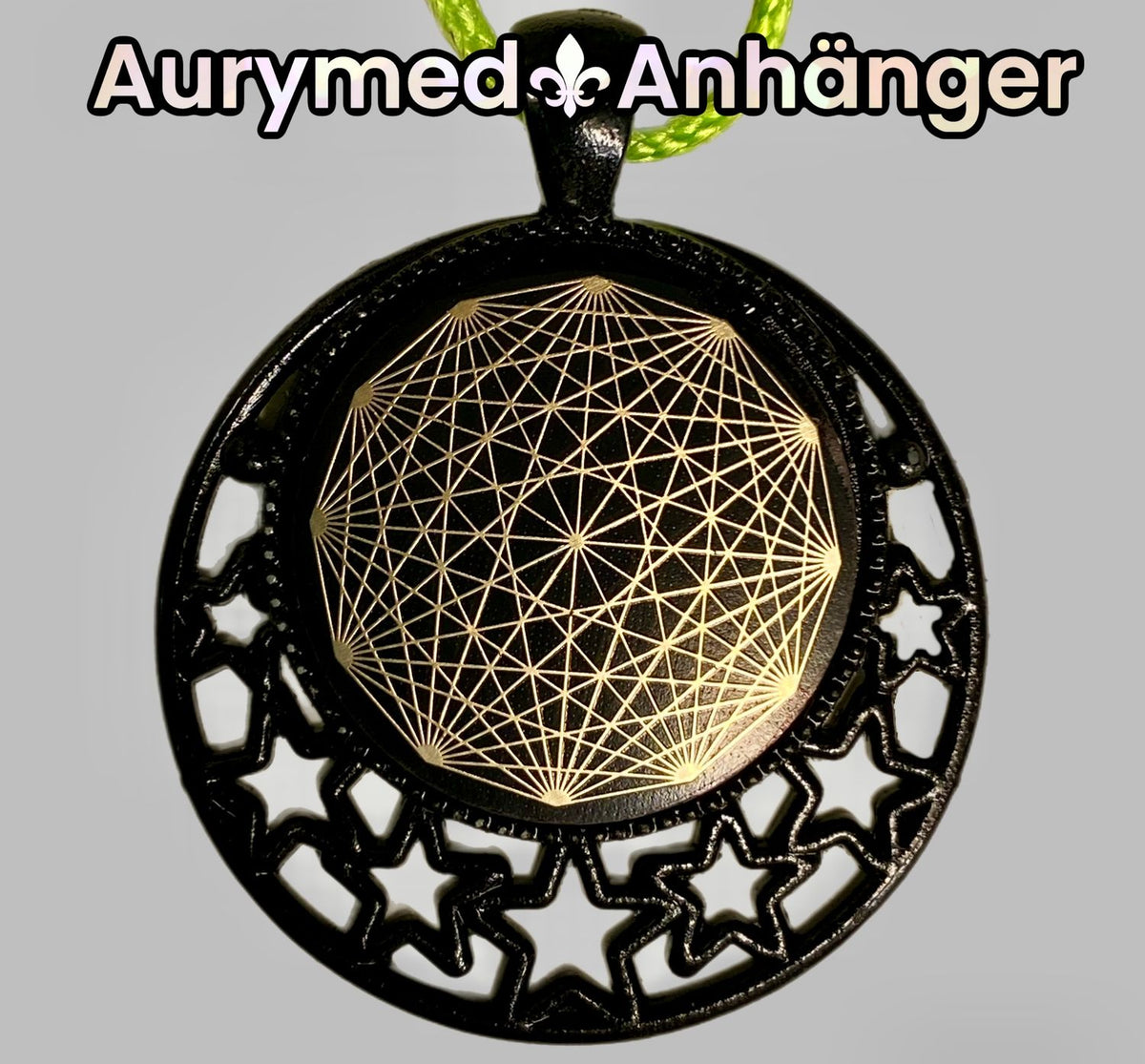 Amulett – schwarz, Dodecagram, Disc in schwarz, 25 mm, goldlegiert, kupferunterlegt – Produktansicht 1