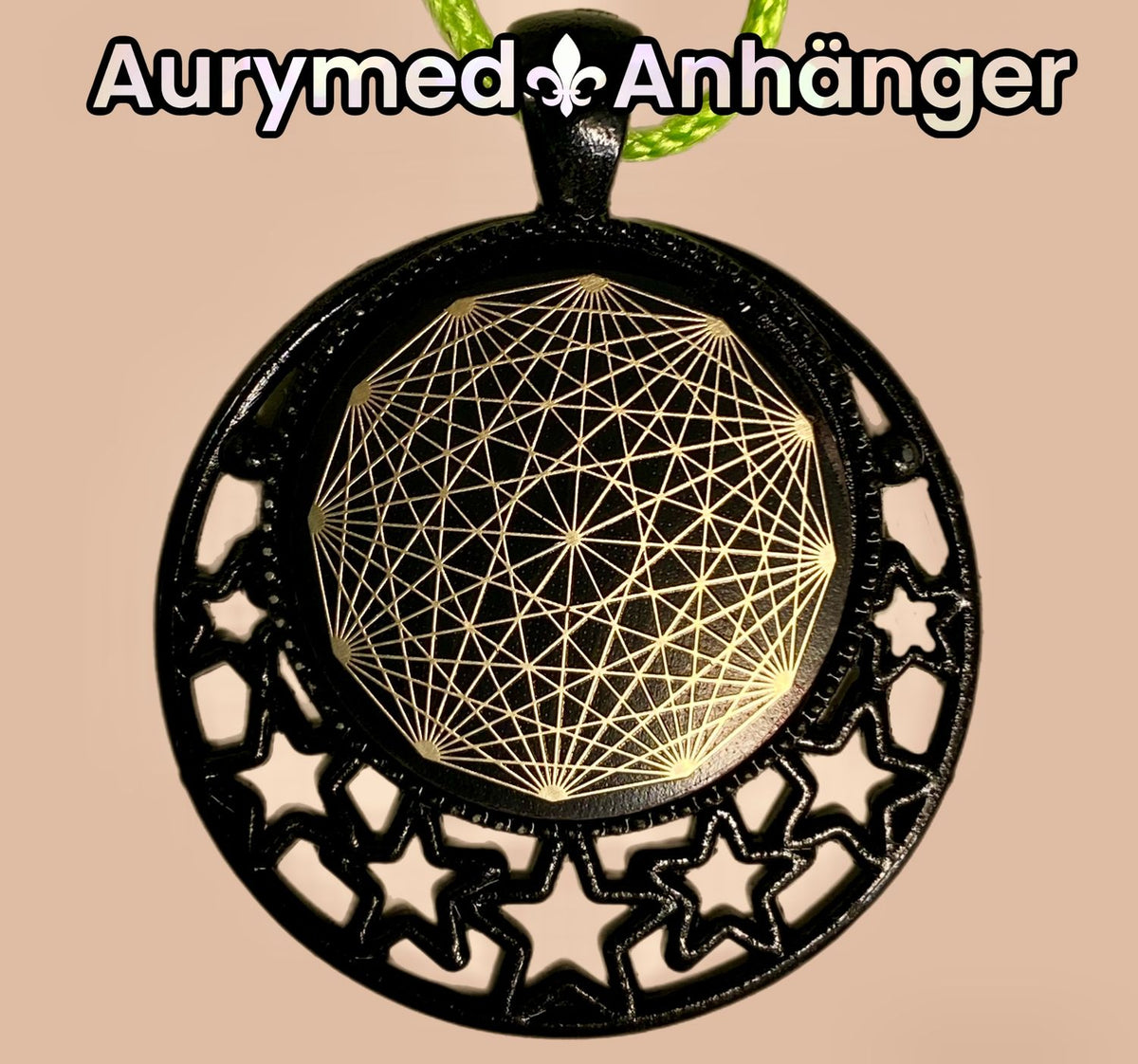 Amulett – schwarz, Dodecagram, Disc in schwarz, 25 mm, goldlegiert, kupferunterlegt – Produktansicht 1