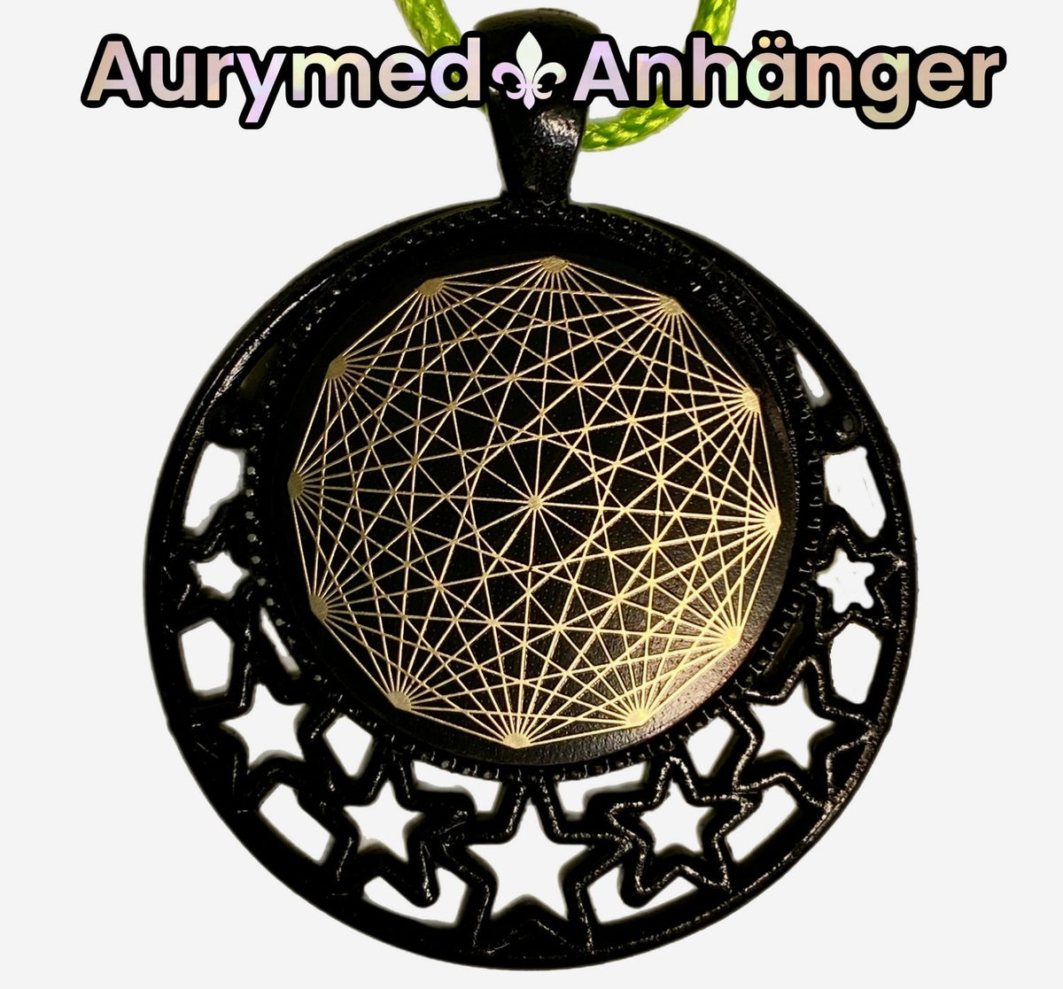 Amulett – schwarz, Dodecagram, Disc in schwarz, 25 mm, goldlegiert, kupferunterlegt – Produktansicht 1