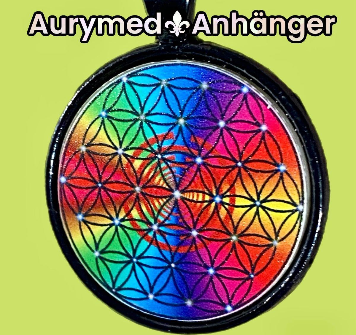 Amulett – schwarz, Blume des Lebens, Disc 25 mm – Produktansicht 1