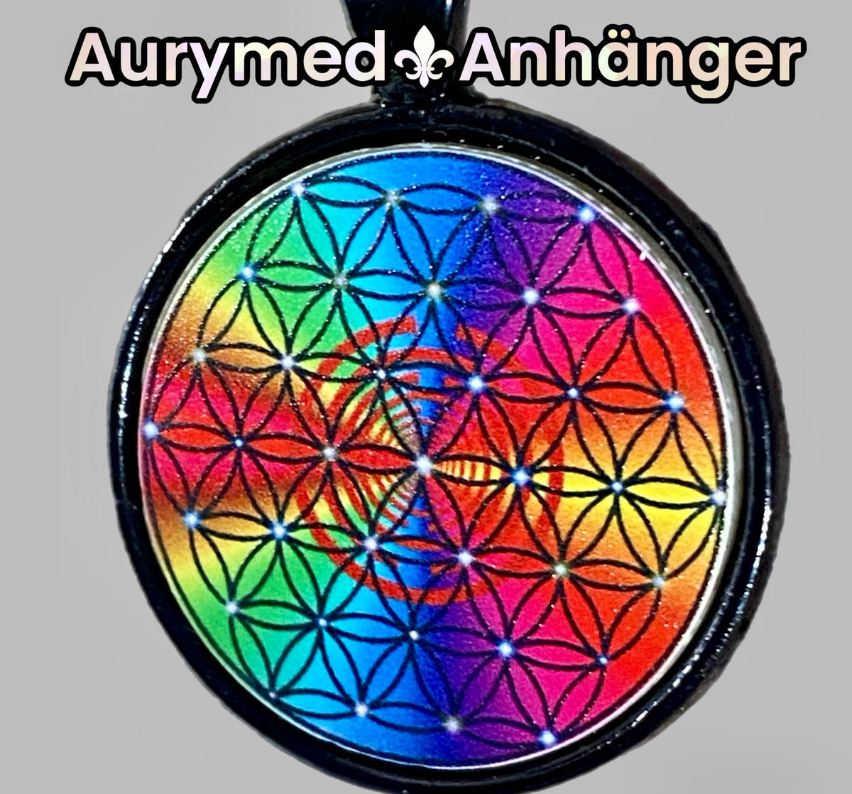 Amulett – schwarz, Blume des Lebens, Disc 25 mm – Produktansicht 1