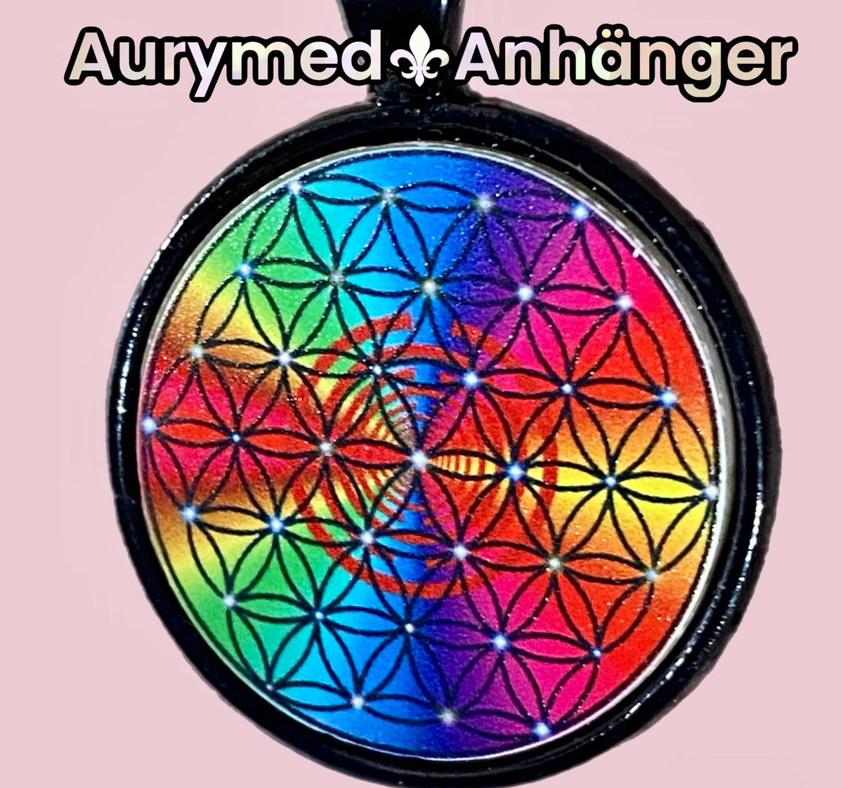 Amulett – schwarz, Blume des Lebens, Disc 25 mm – Produktansicht 1