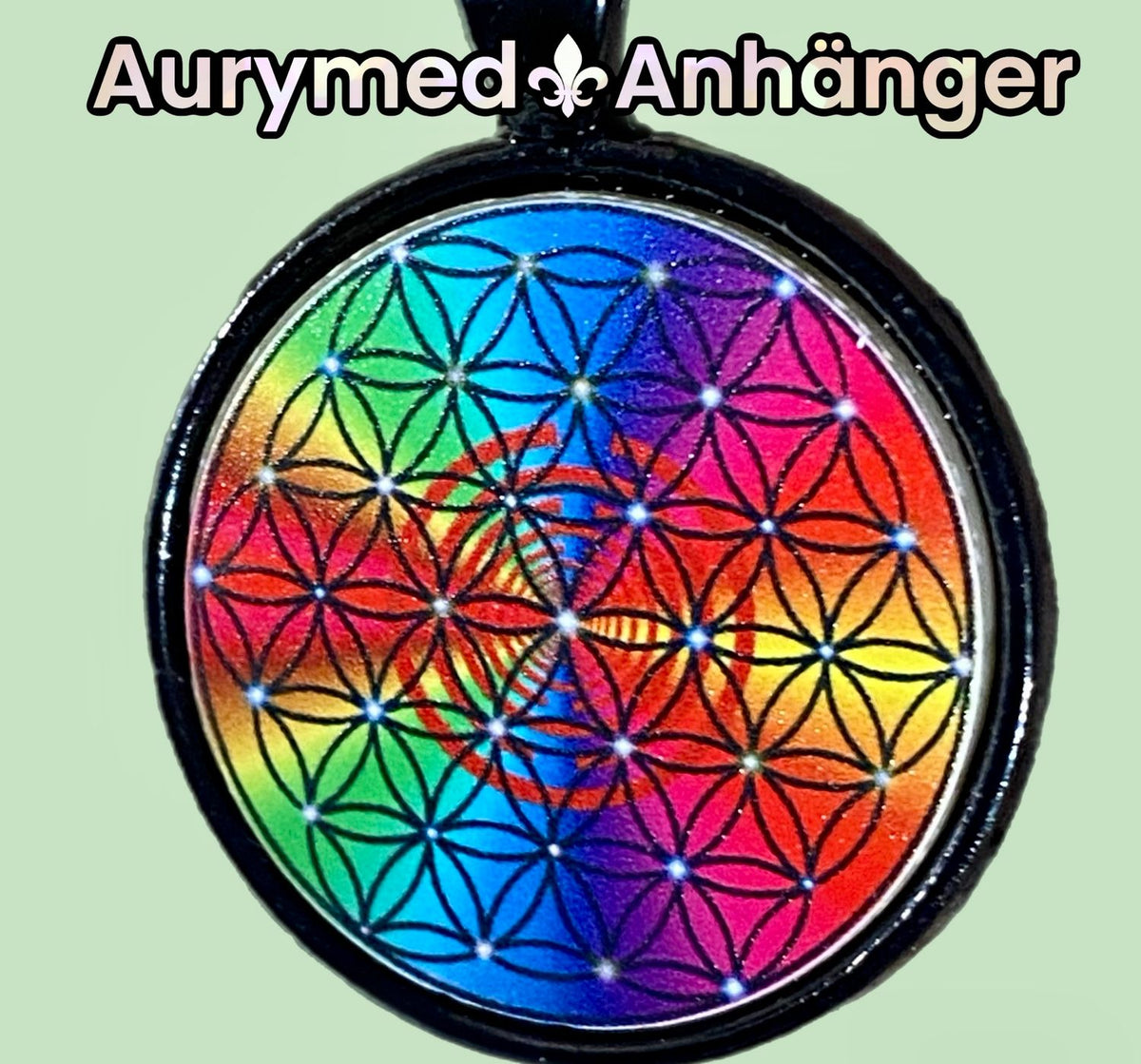 Amulett – schwarz, Blume des Lebens, Disc 25 mm – Produktansicht 1