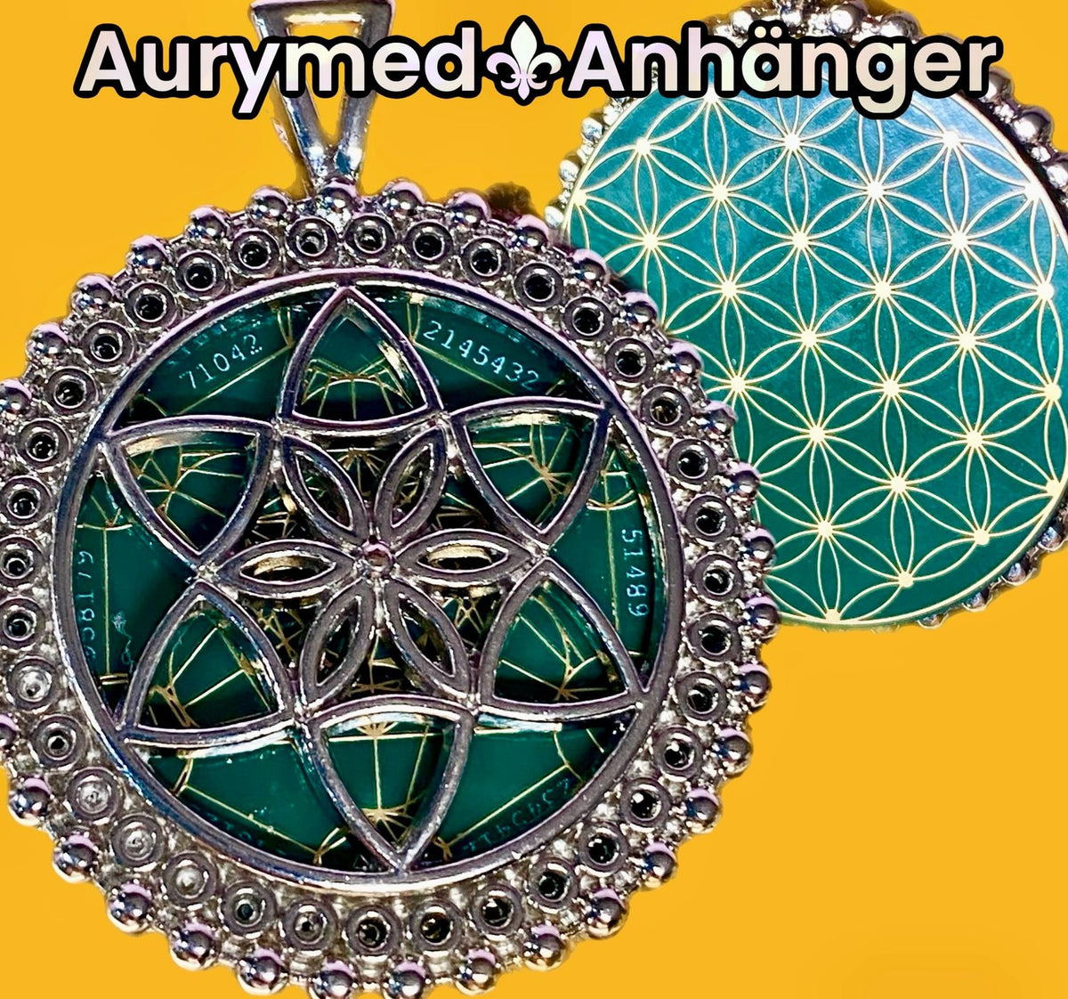 Amulett – Metatron – Blume des Lebens als – Metatron + Blume des Lebens – 32 mm / goldlegiert / Fassung – Produktansicht 1