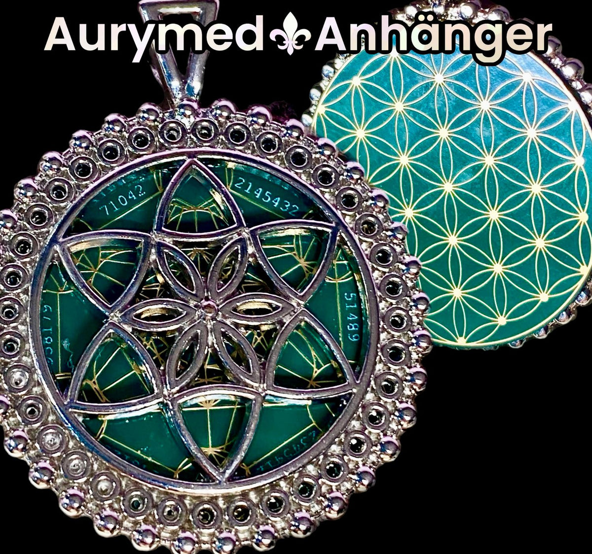Amulett – Metatron – Blume des Lebens als – Metatron + Blume des Lebens – 32 mm / goldlegiert / Fassung – Produktansicht 1