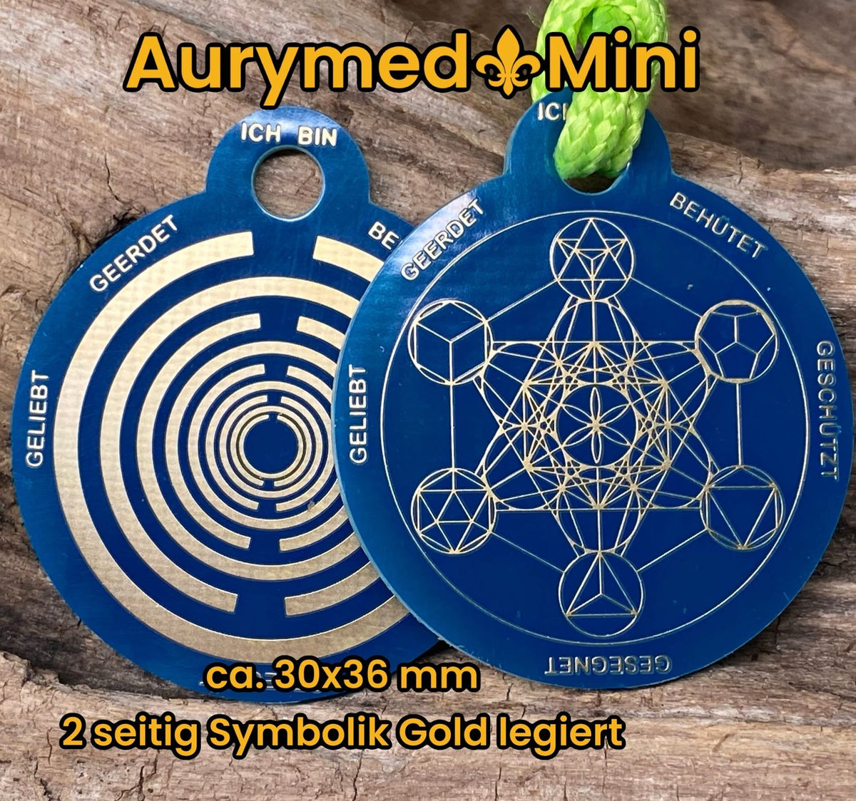 Anhänger Mini Serie rund – Lakhovsky MWOn Symbol Design – Metatron und "Ich bin" Mantren – Produktansicht 1