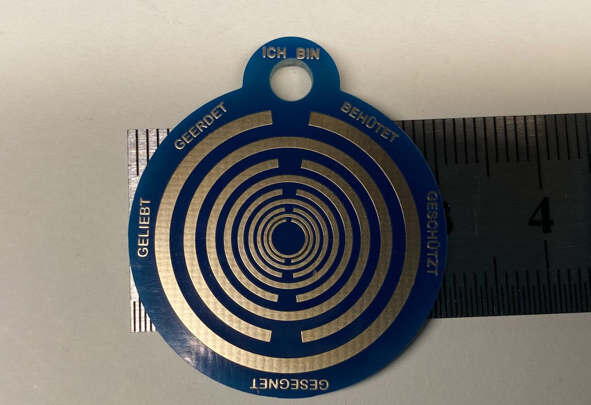 Anhänger Mini Serie rund – Lakhovsky MWOn Symbol Design – Metatron und "Ich bin" Mantren – Produktansicht 1