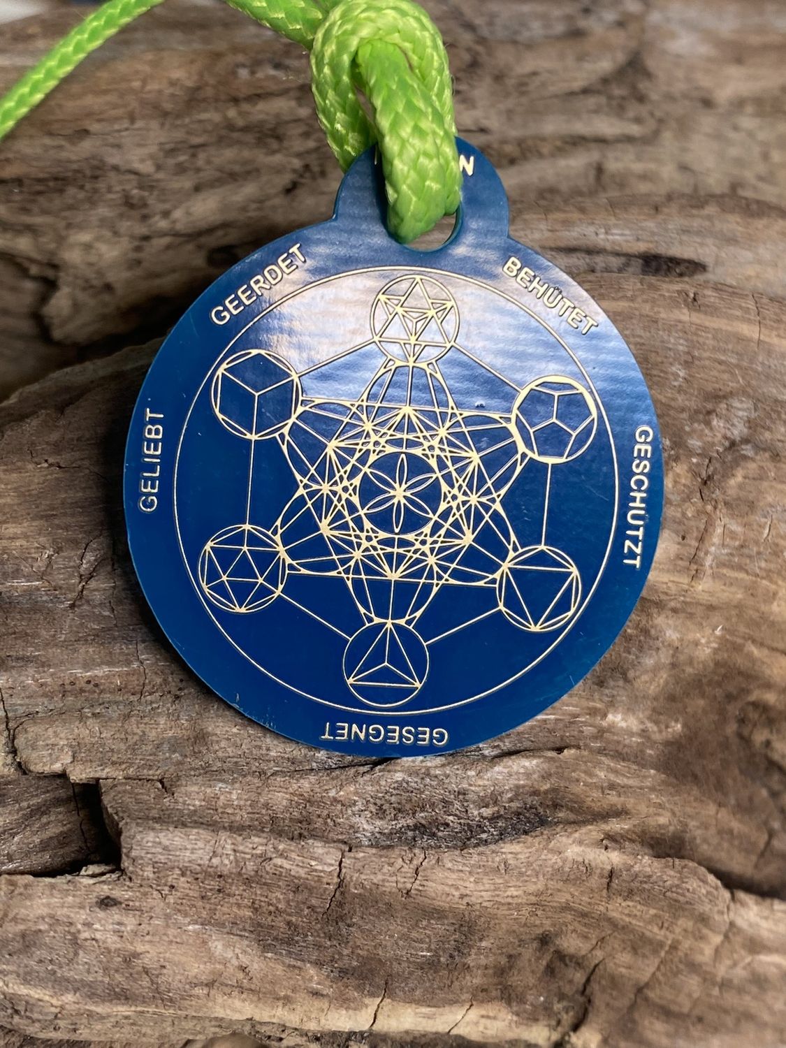 Anhänger Mini Serie rund – Lakhovsky MWOn Symbol Design – Metatron und "Ich bin" Mantren – Produktansicht 1