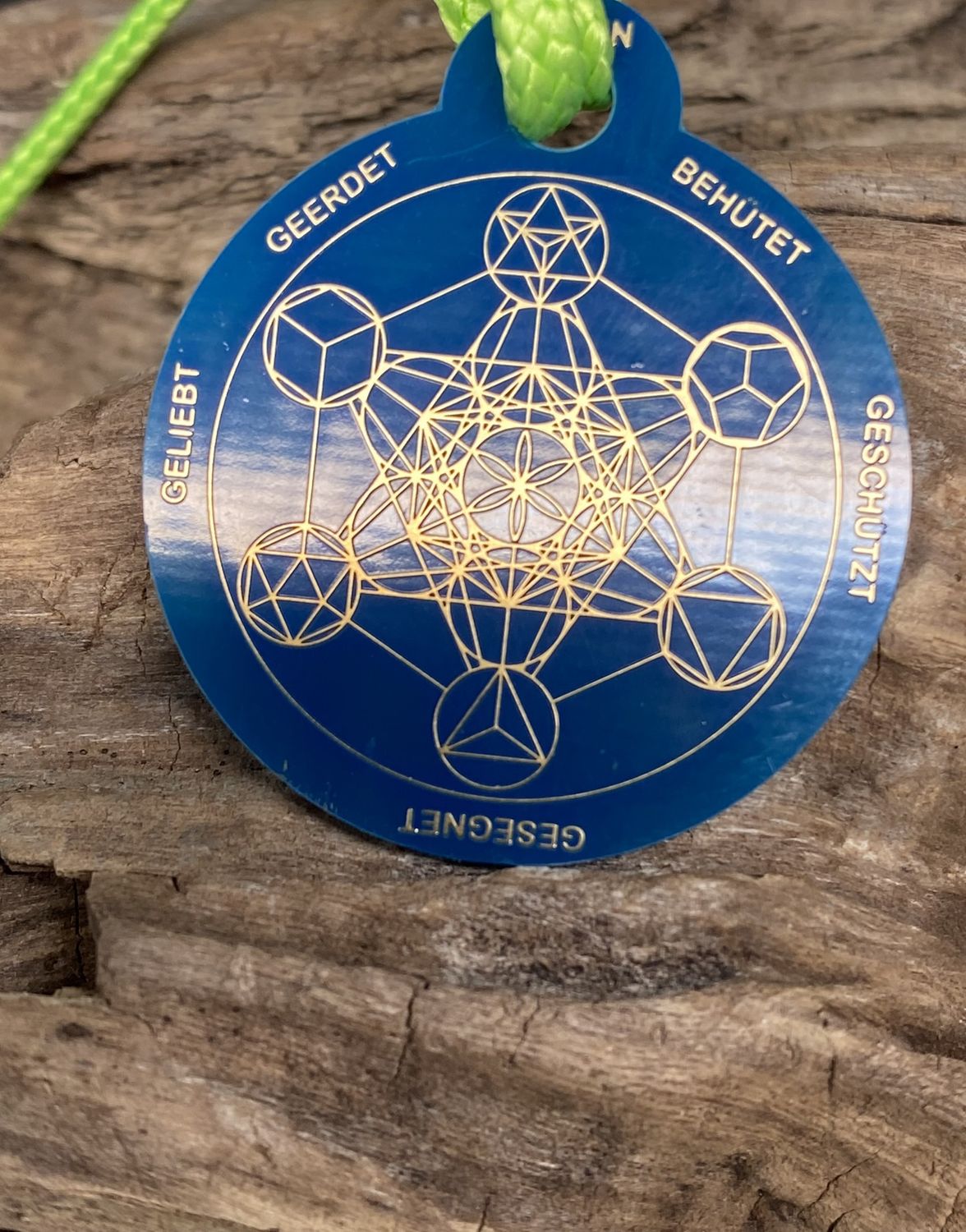 Anhänger Mini Serie rund – Lakhovsky MWOn Symbol Design – Metatron und "Ich bin" Mantren – Produktansicht 1