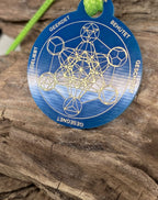 Anhänger Mini Serie rund – Lakhovsky MWOn Symbol Design – Metatron und "Ich bin" Mantren – Produktansicht 1