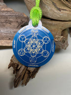 Anhänger Mini Serie rund – Lakhovsky MWOn Symbol Design – Metatron und "Ich bin" Mantren – Produktansicht 1