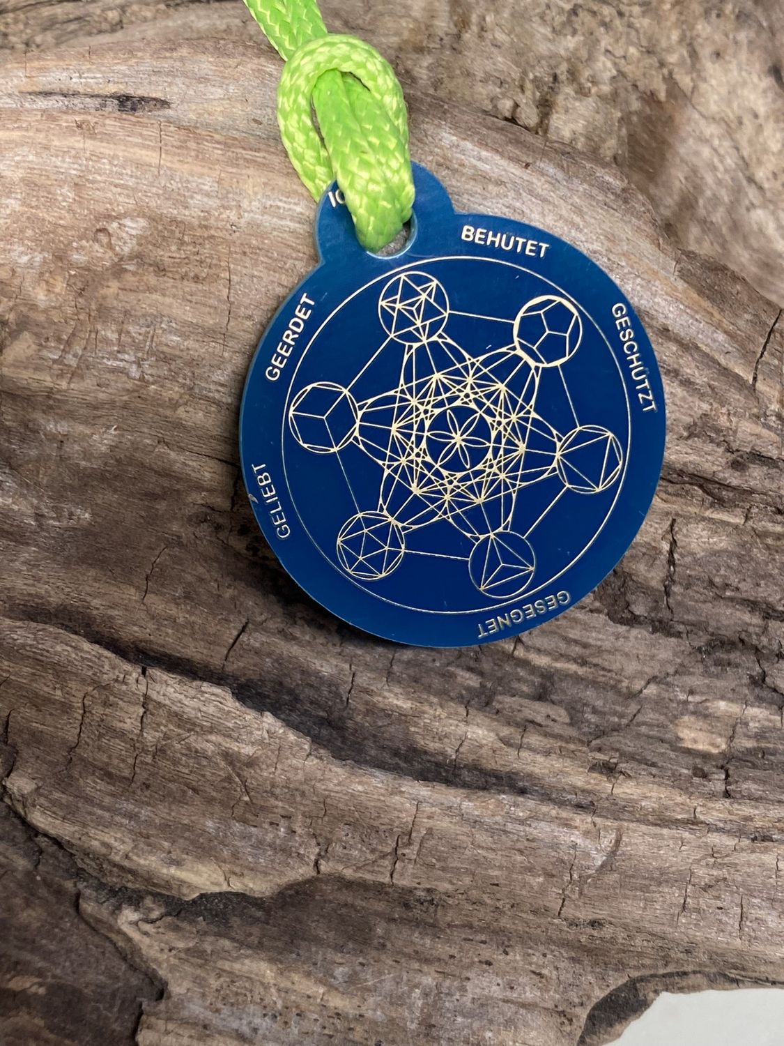 Anhänger Mini Serie rund – Lakhovsky MWOn Symbol Design – Metatron und "Ich bin" Mantren – Produktansicht 1