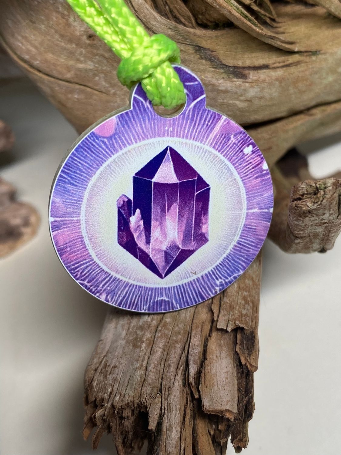 Anhänger Mini Serie rund – Lakhovsky MWOn Symbol Design – Amethyst Symbol – Produktansicht 1