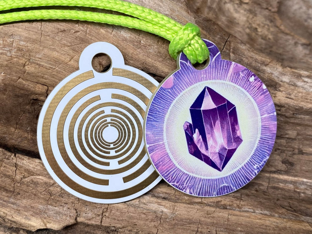 Anhänger Mini Serie rund – Lakhovsky MWOn Symbol Design – Amethyst Symbol – Produktansicht 1
