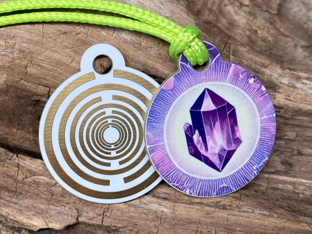 Anhänger Mini Serie rund – Lakhovsky MWOn Symbol Design – Amethyst Symbol – Produktansicht 1