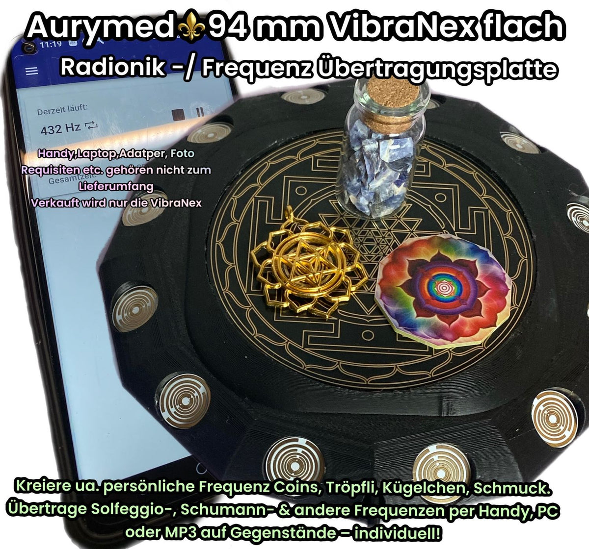 94 mm VibraNex flach – schwarz, Oberflächenplatte goldlegiert – Produktansicht 1