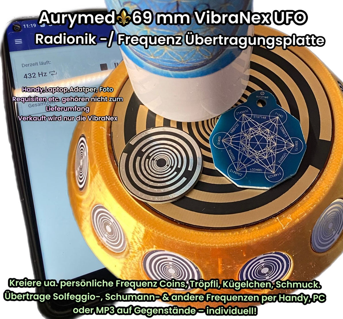 69 mm VibraNex UFO – silk golden, Oberflächenplatte goldlegiert – Produktansicht 1