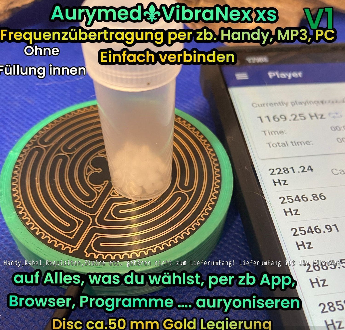 50 mm VibraNex flach, silk mint grün, Oberflächenplatte goldlegiert – Produktansicht 1