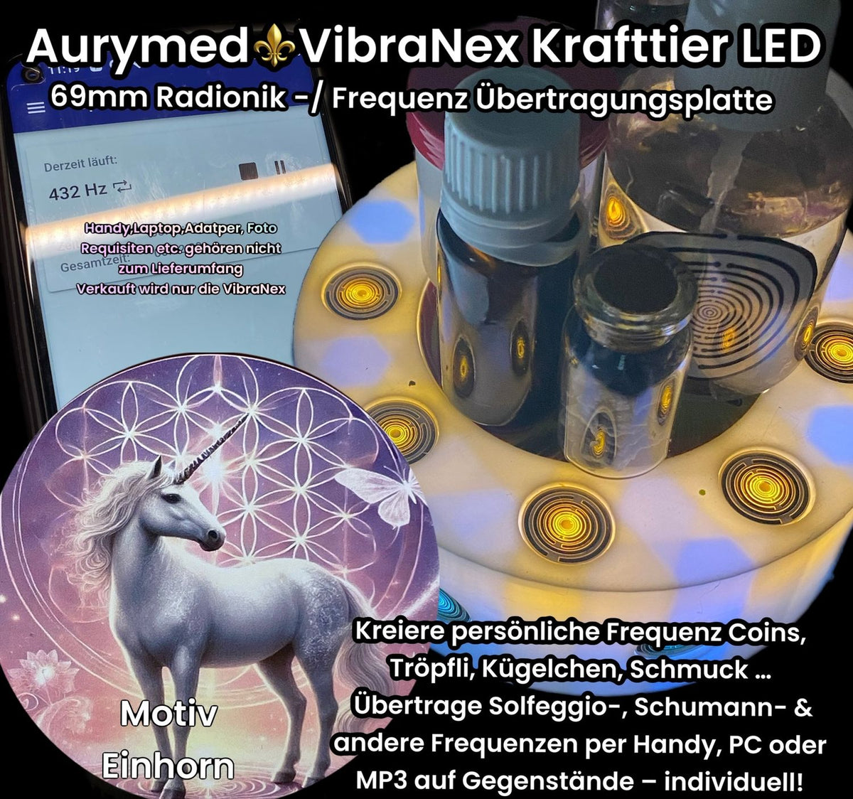 VibraNex LED Krafttier Einhorn – LED – & Farbe & Füllung wählbar – Produktansicht 1