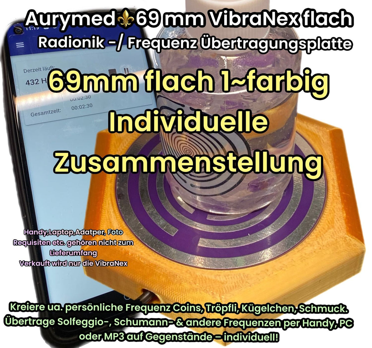 69 mm VibraNex flach – 1-farbig – Krafttier – / heilige Geometrie Symbolik – konfigurierbar – Produktansicht 1