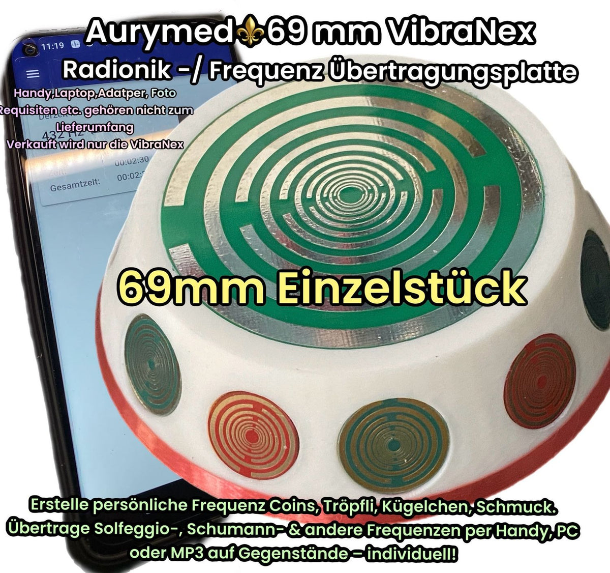 69 mm VibraNex flach – 2-farbig, Oberflächenplatte zinnlegiert – EINZELSTÜCK – Produktansicht 1