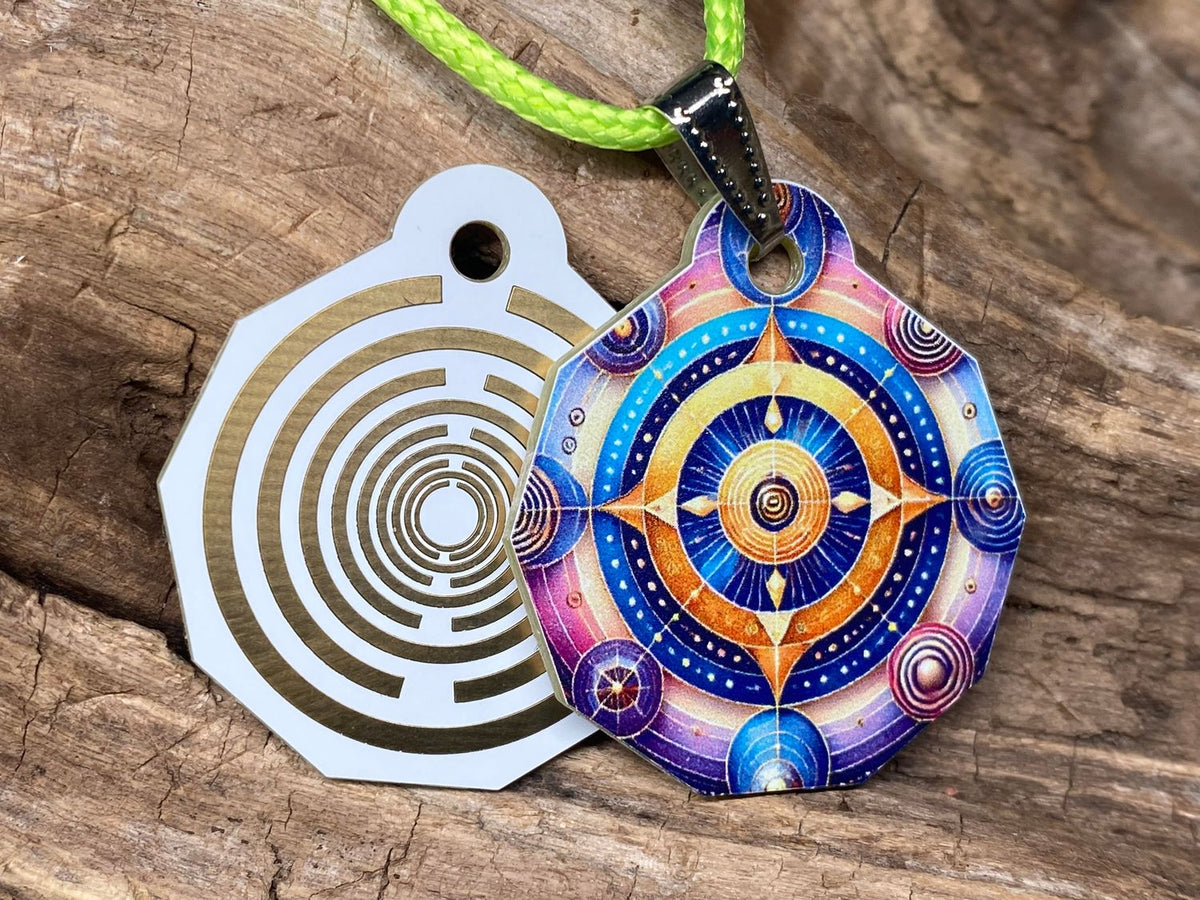 Anhänger Mini Serie eckig – Lakhovsky MWOn Symbol Design – Planeten Frequenz Symbol – Produktansicht 1