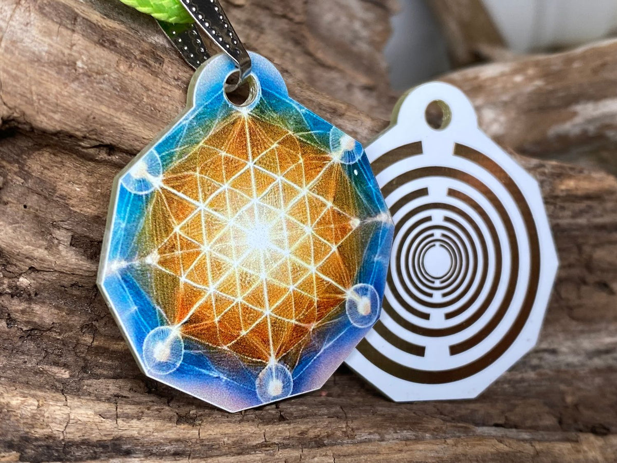 Anhänger Mini Serie eckig – Lakhovsky MWOn Symbol Design – Blume des Lebens Symbolart – Produktansicht 1