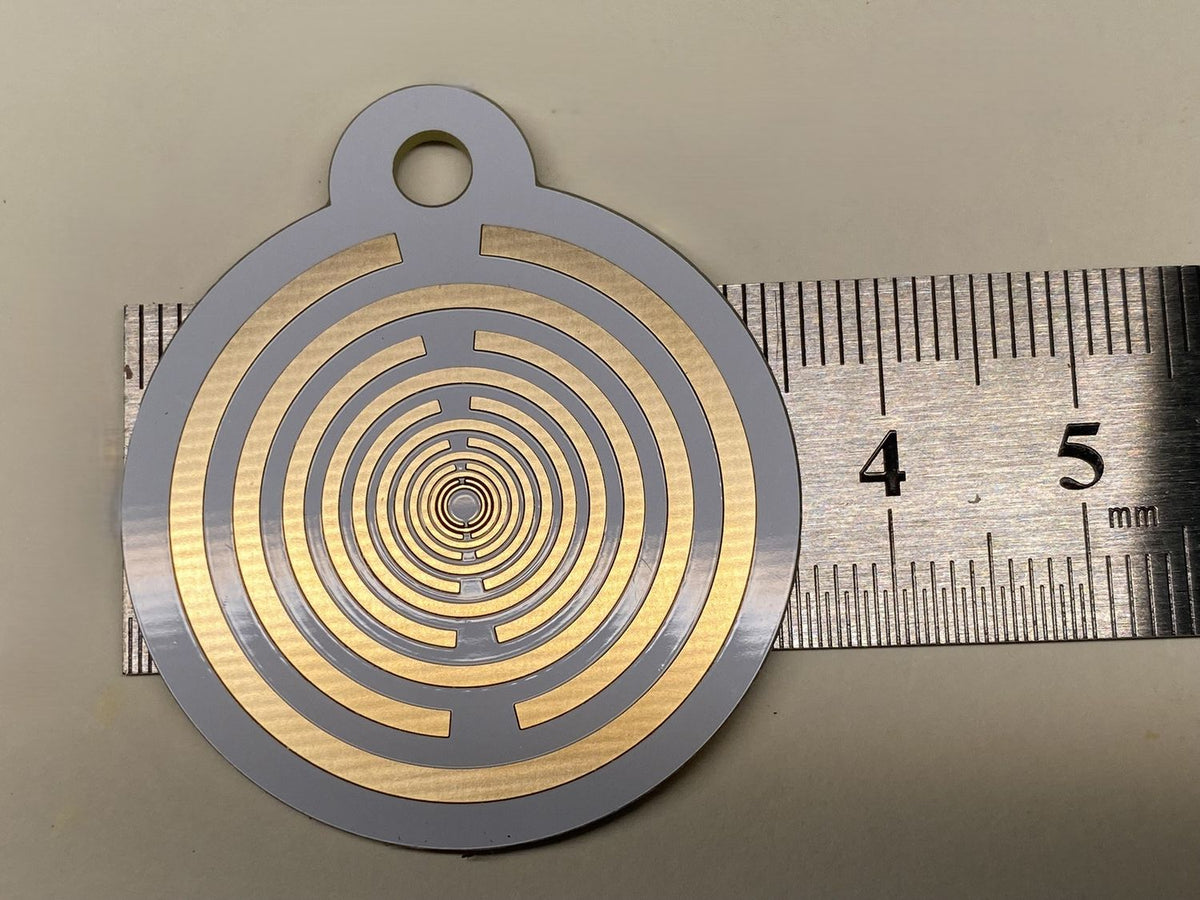 Anhänger Mini Serie rund – Lakhovsky MWOn Symbol Design – kosmischer Frequenz Symbolart – Produktansicht 1