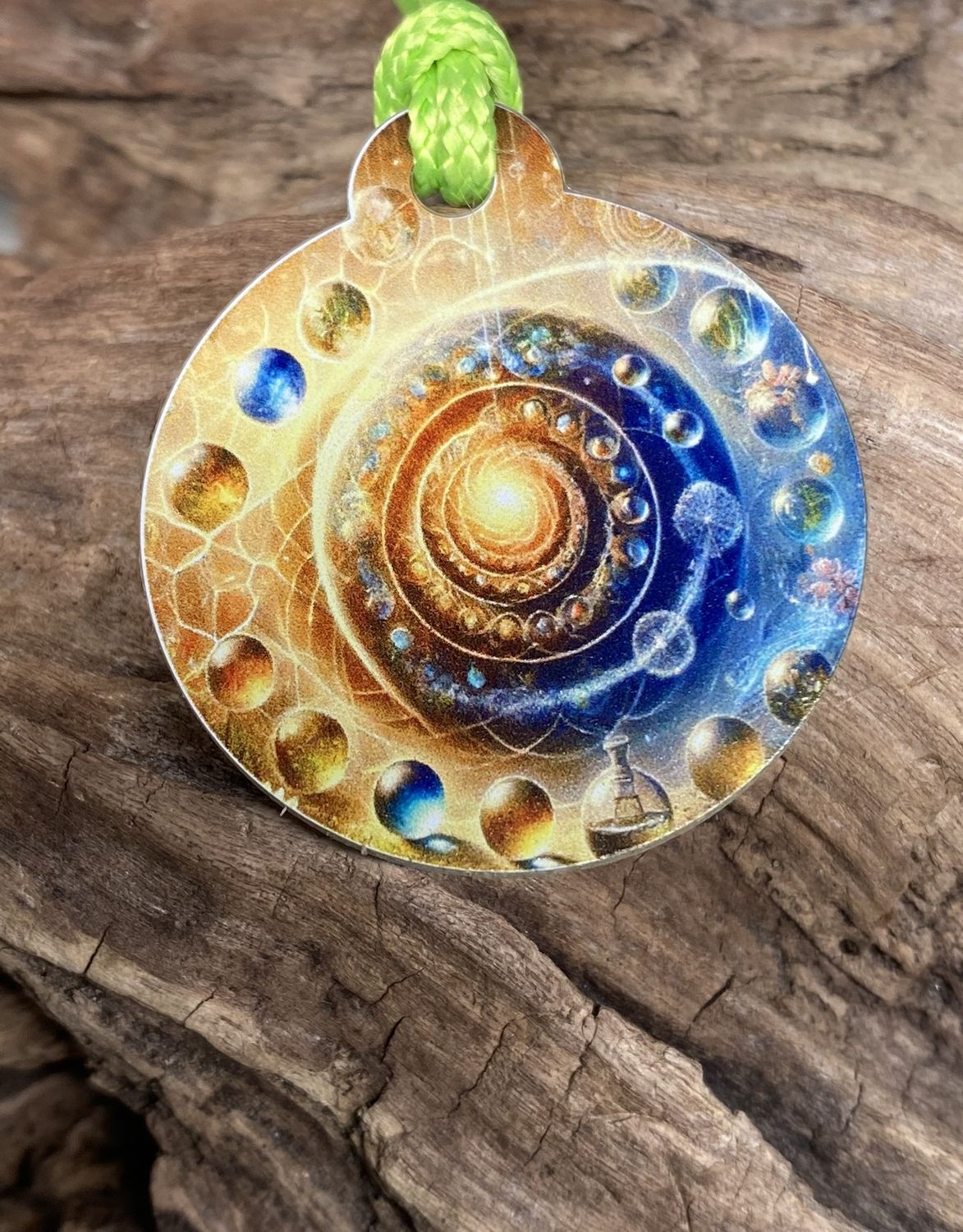 Anhänger Mini Serie rund – Lakhovsky MWOn Symbol Design – kosmischer Frequenz Symbolart – Produktansicht 1
