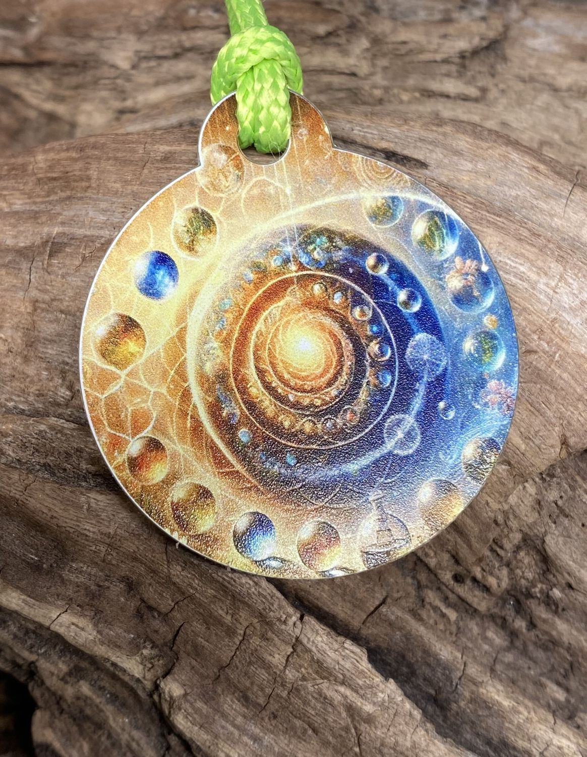 Anhänger Mini Serie rund – Lakhovsky MWOn Symbol Design – kosmischer Frequenz Symbolart – Produktansicht 1
