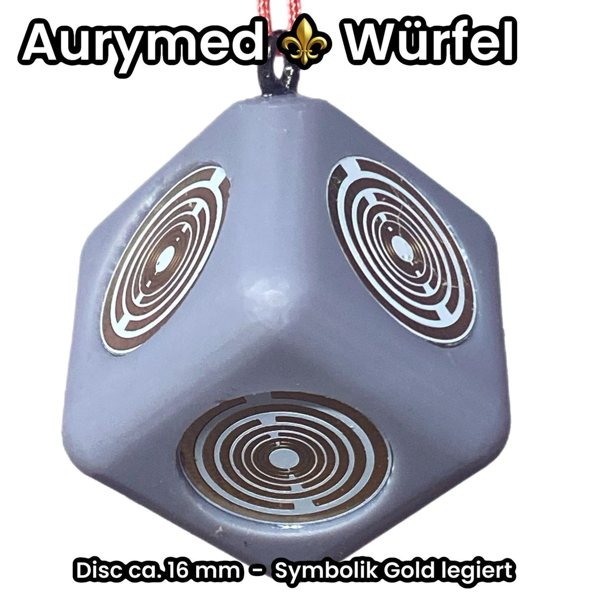 Raumobjekt Würfel grau – weiße Disc – Produktansicht 1