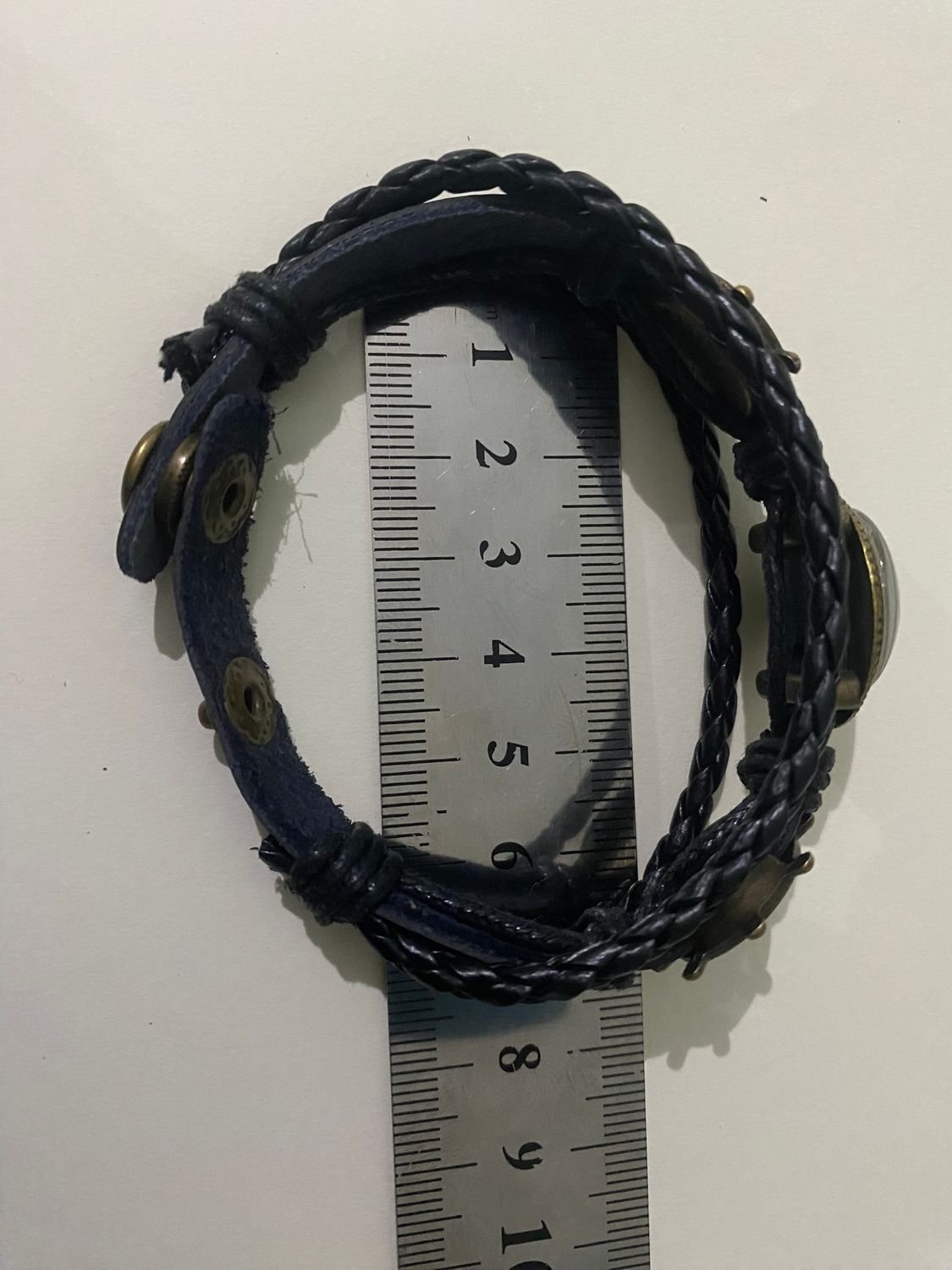 Armband-mehrsträngig, Schiffslenkrad, schwarz, Symbol Lakhovsky MWO Schwingkreis Oszialltor Antenne (stromlos), weiße Disc gold legiert + Kupfer unterlegt ca. 18 mm hinter Glas,Druckknopf Verschluss