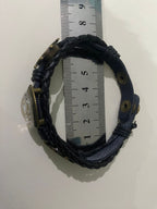 Armband-mehrsträngig, Schiffslenkrad, schwarz, Symbol Lakhovsky MWO Schwingkreis Oszialltor Antenne (stromlos), weiße Disc gold legiert + Kupfer unterlegt ca. 18 mm hinter Glas,Druckknopf Verschluss