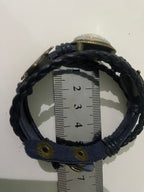 Armband-mehrsträngig, Schiffslenkrad, schwarz, Symbol Lakhovsky MWO Schwingkreis Oszialltor Antenne (stromlos), weiße Disc gold legiert + Kupfer unterlegt ca. 18 mm hinter Glas,Druckknopf Verschluss