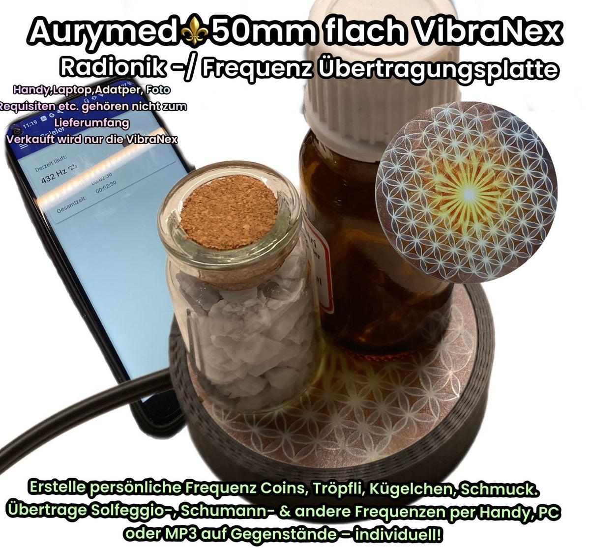 50 mm VibraNex Flach – Blume des Lebens – 1-farbig – Produktansicht 1